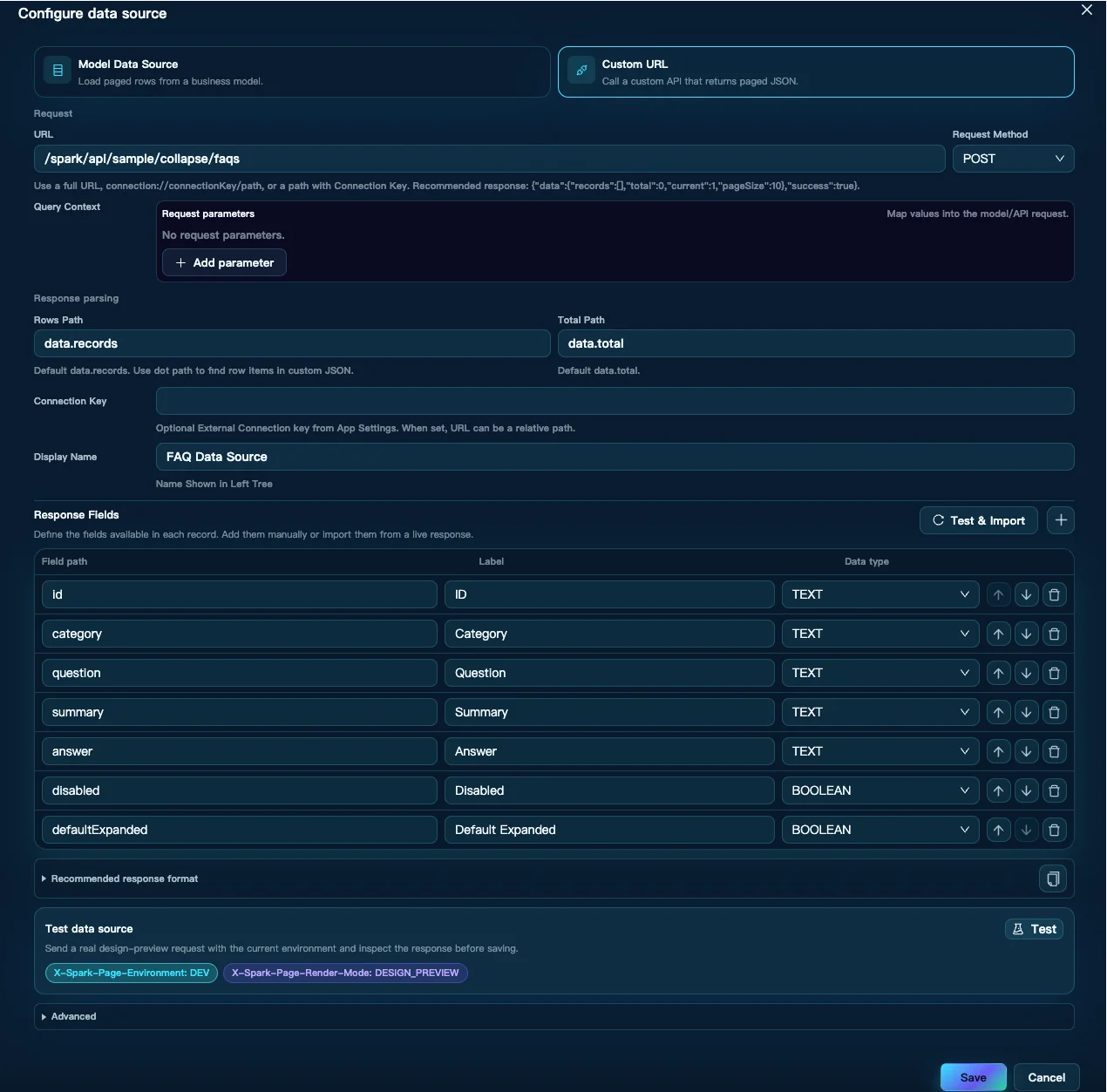 Test a Collapse data source