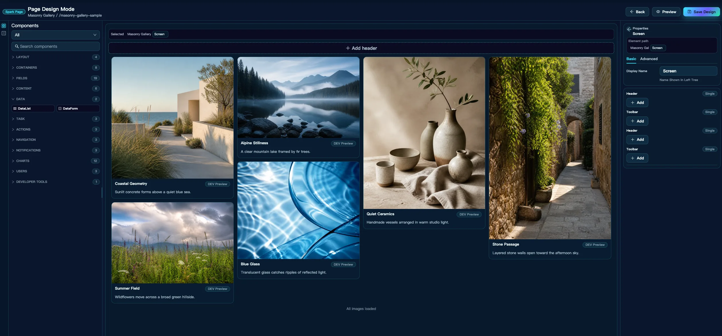 Masonry Gallery design and preview