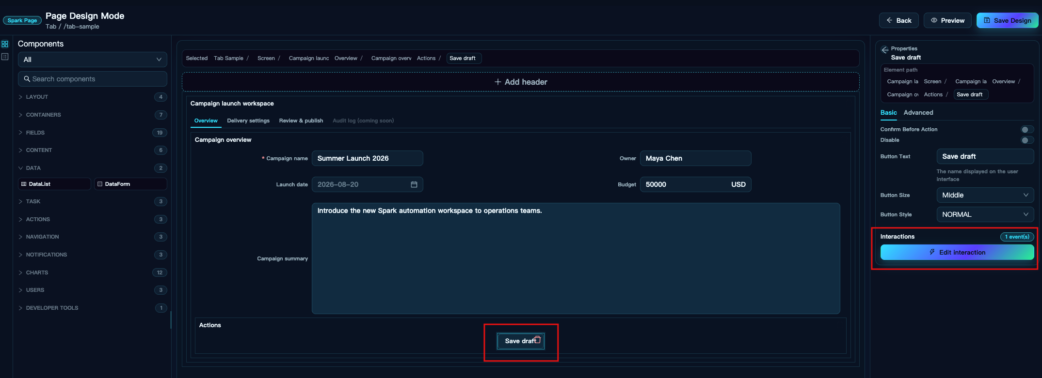 Tab onClick interaction