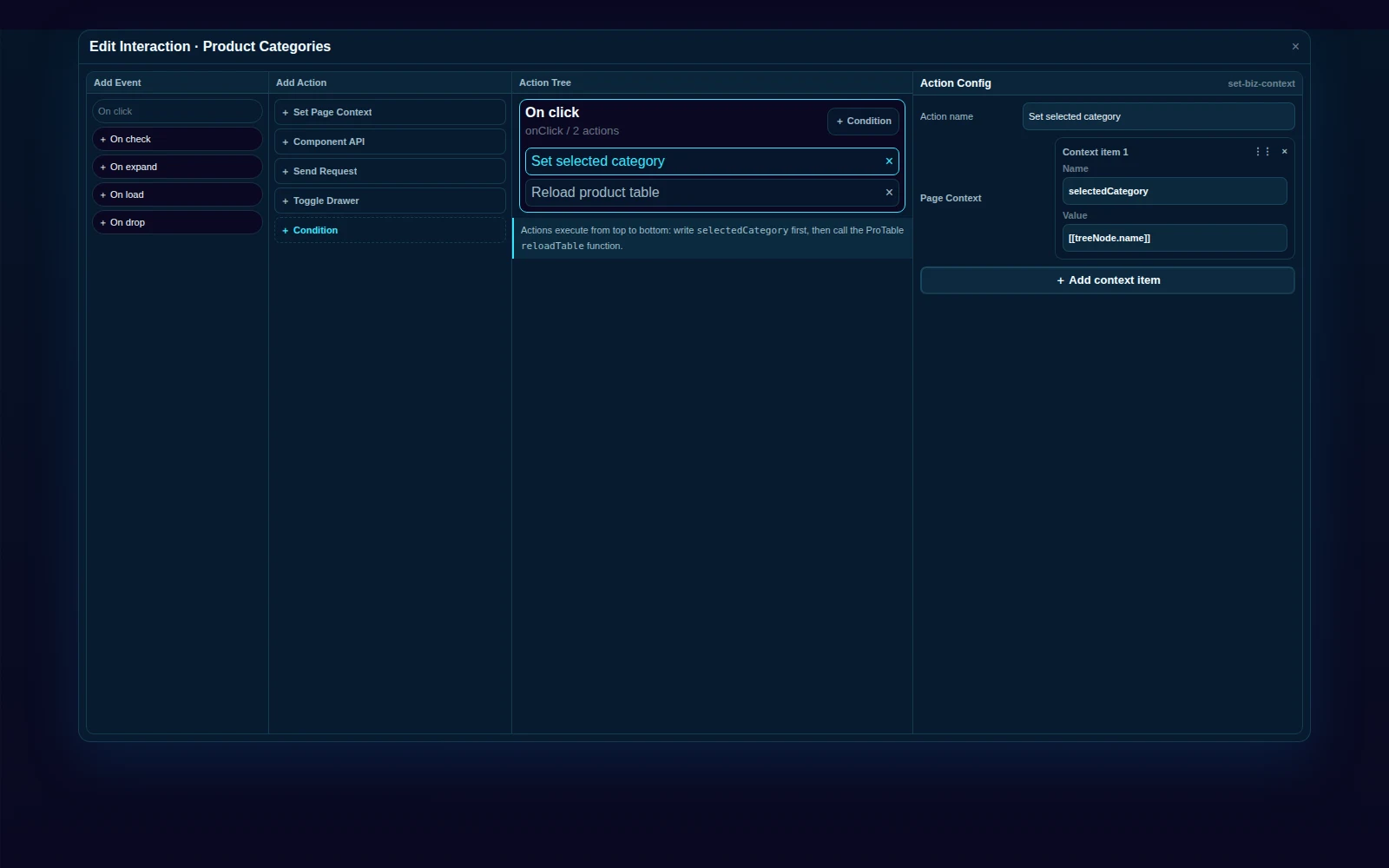 Set Page Context followed by Component API in a static Tree interaction