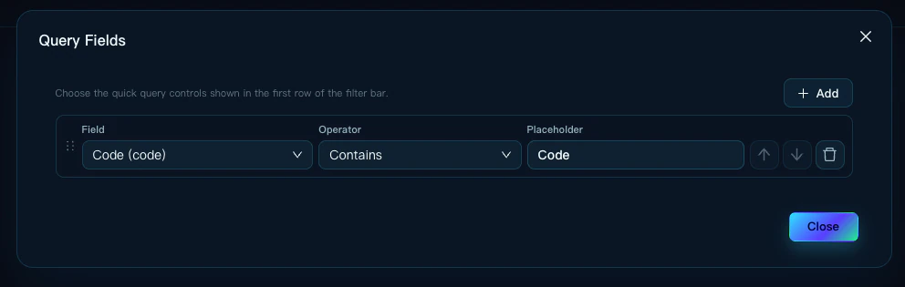 DataList Query Fields ダイアログ