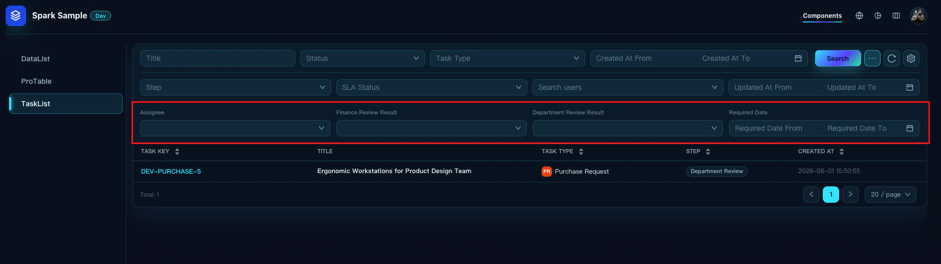 TaskList 고급 검색 조건